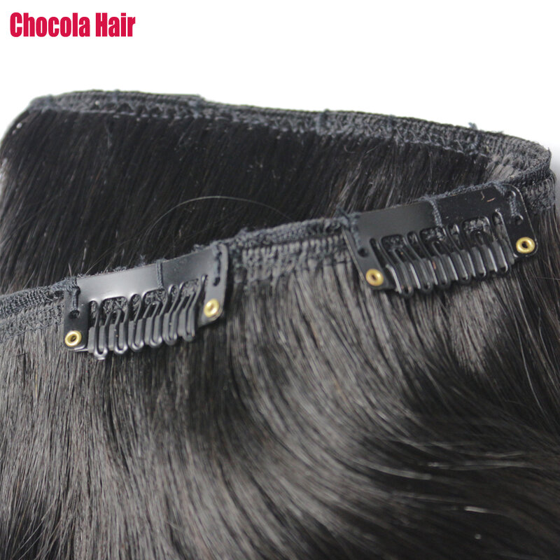Chocala-extensiones de cabello humano Remy brasileño, juego de 5 Clips en 1, sin encaje, 100% g, 20 "-28", 200 piezas