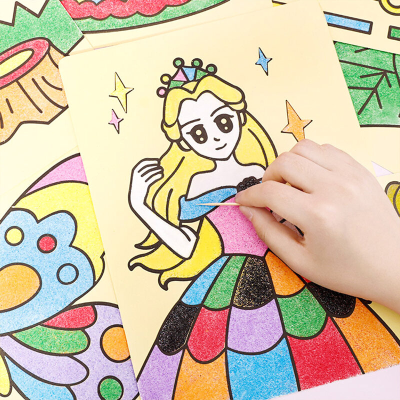 Kreatywny DIY piasek malowanie dzieci zabawki Montessori dzieci rzemiosło Doodle kolor piasek zdjęcia artystyczne rysowanie papier edukacyjne zabawki