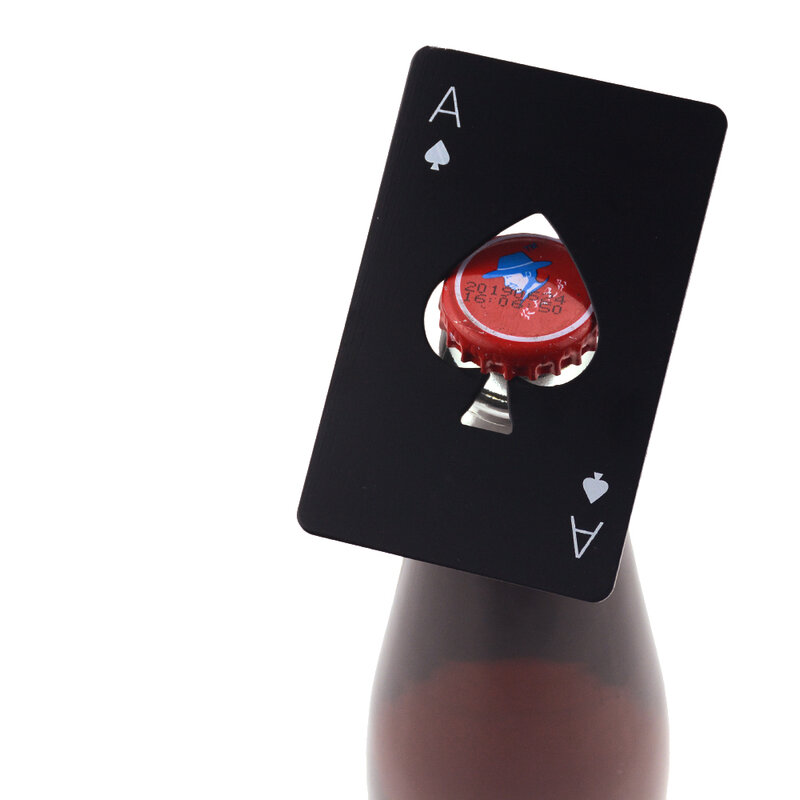 1 Pc kreatywny Spade A karty do pokera piwa butelka otwieracz butelka ze stali nierdzewnej otwieracz czarny srebrny Party Decor akcesoria barowe