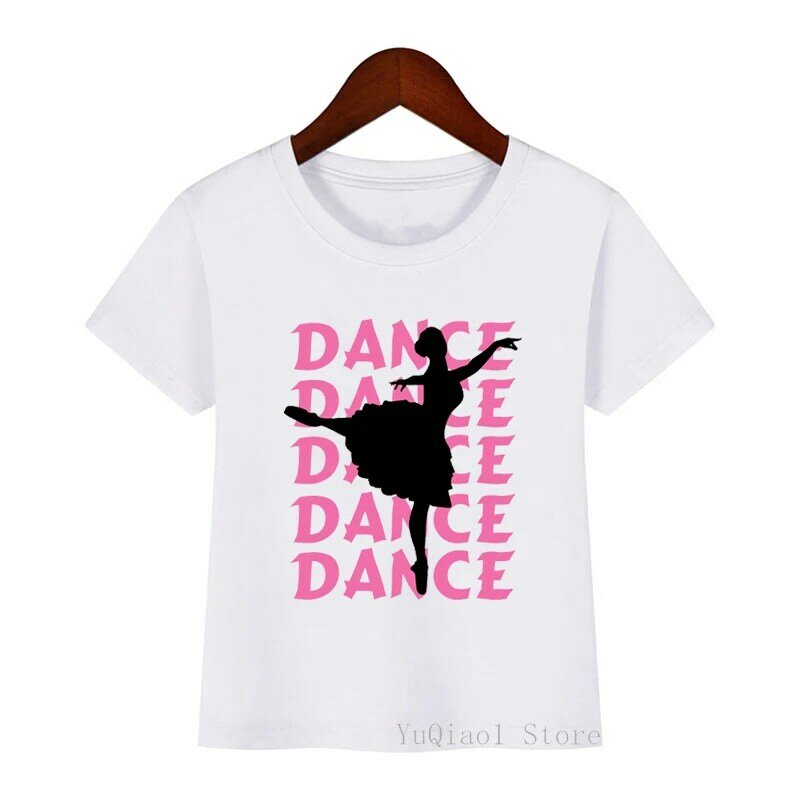 Atasan Musim Panas Lengan Pendek Anak Perempuan Menari Baju Kasual Anak Kawaii I Love Dance Print Harajuku T Shirt Anak-anak