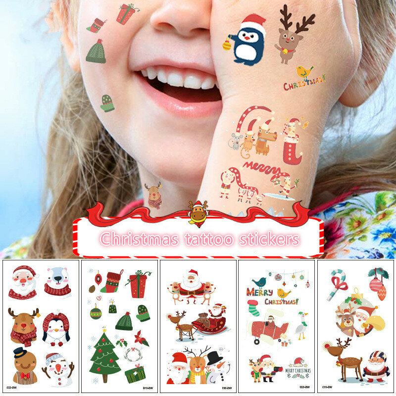 10 pz/pacco adesivi tatuaggio di natale decorazione braccio adesivi tatuaggio sudore impermeabile adesivi giocattoli di natale
