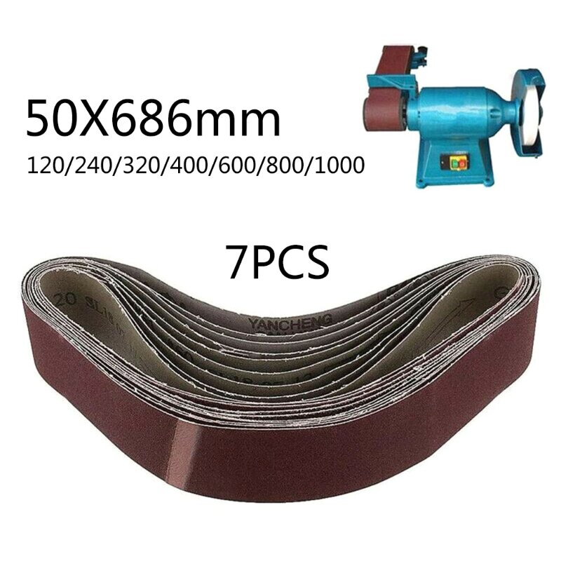 B2RF 7Pcs/Set Abrasive Sanding Belts Belt 120/240/320/400/600/800/1000 Grits Wood Grinding Sander Tools Aluminum Oxide 50x686