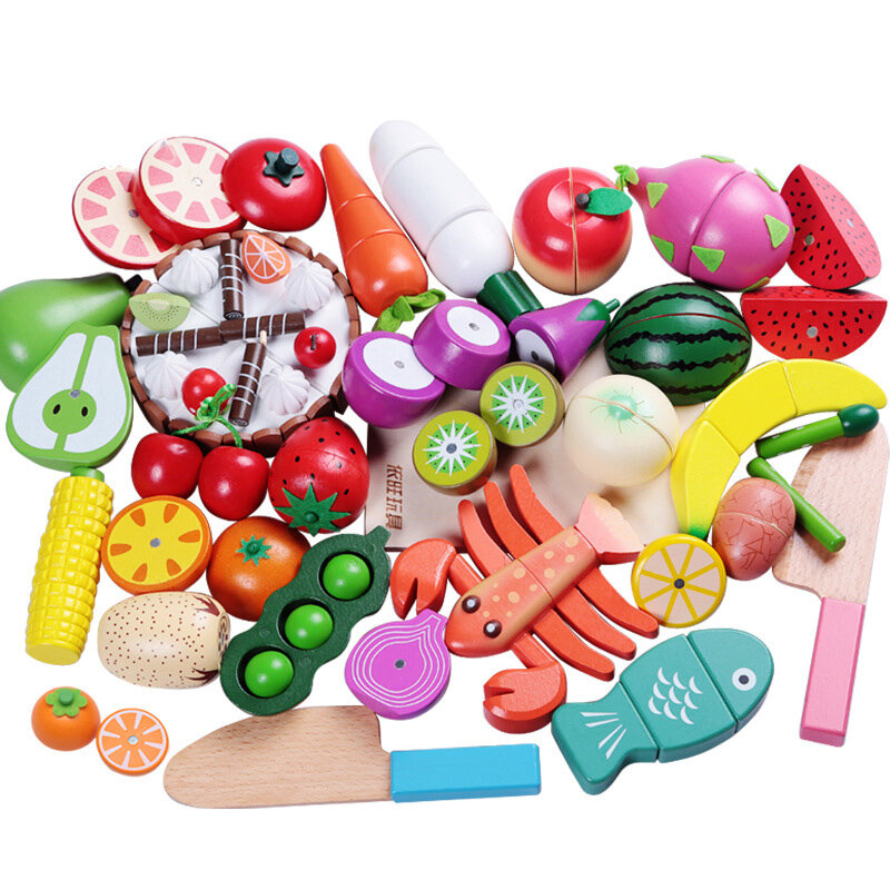 Juguete de madera de piezas para niños, juego de simulación de cocina, corte magnético, frutas, verduras, comida, juegos de rol, juguetes educativos