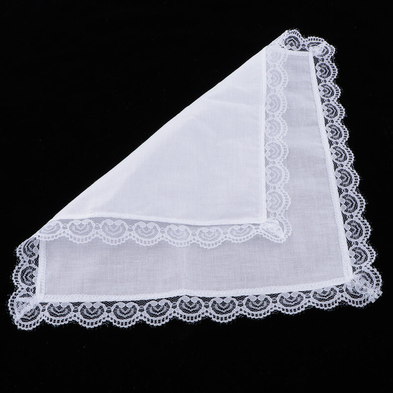 Pañuelos de encaje de algodón para mujer, pañuelo cuadrado de bolsillo, blanco, 5 unidades