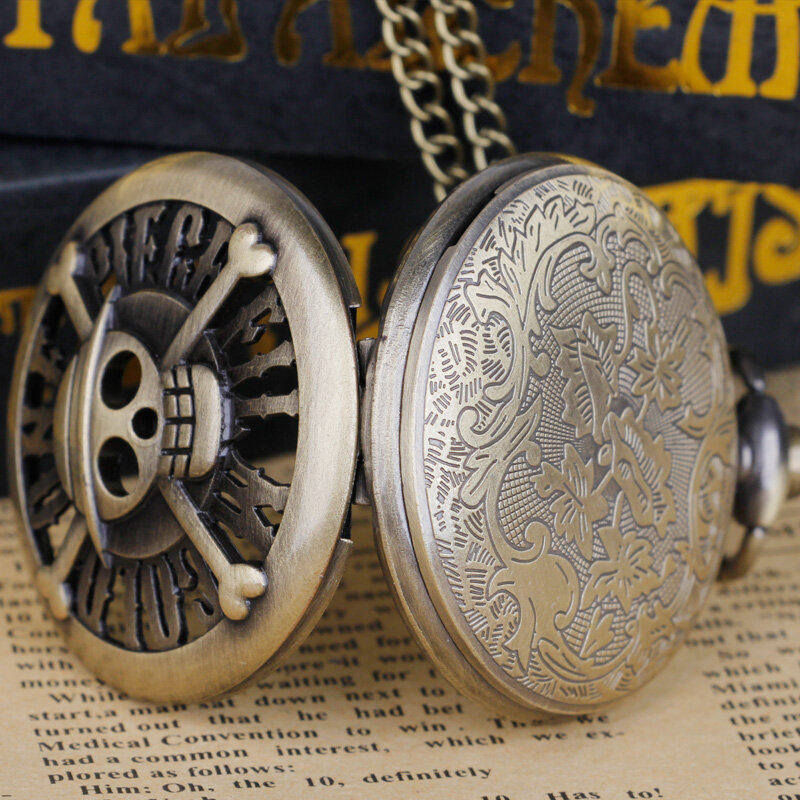 Relojes de bolsillo de cuarzo de Anime Vintage para hombres y mujeres, colección de arte de cadena de 80cm, bronce hueco