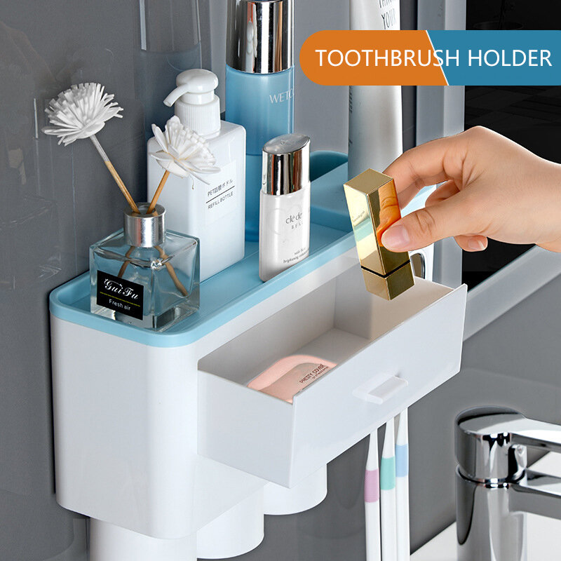 ONEUP 3 Color Toothbrush Holder Automatic Toothpaste Squeezer Dispenser Wall Mount Storage Rack For Home Bathroom Accessories
