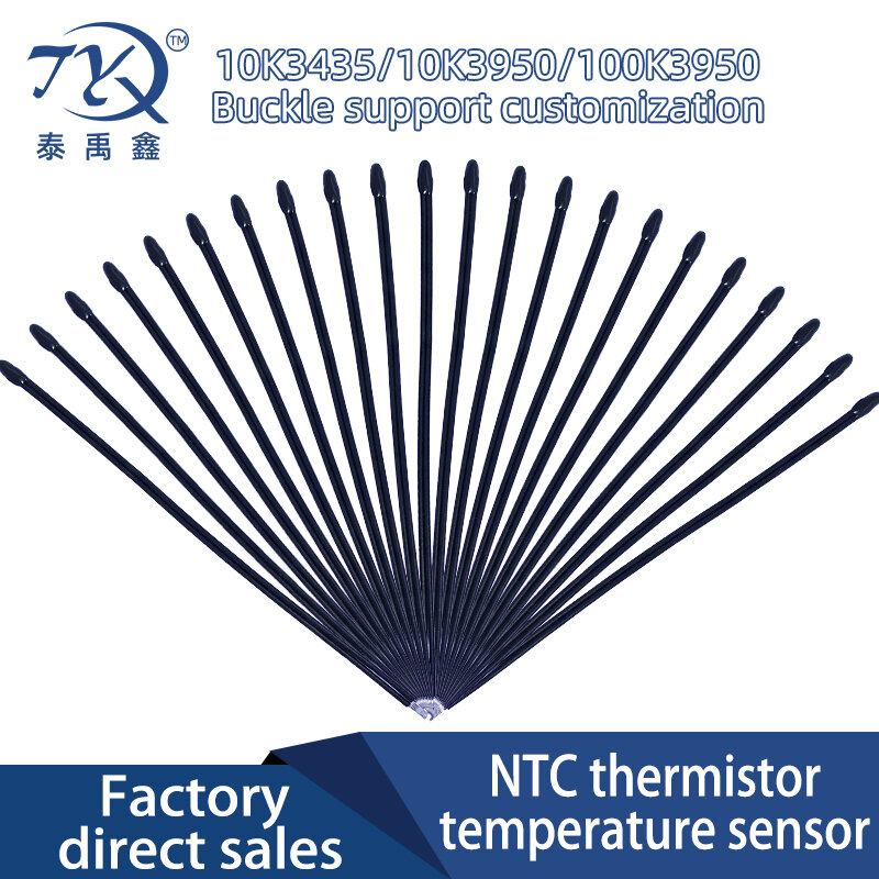 Sensor de temperatura de termistor MF52D NTC, B3435, B3950, 10K, 100K, 50mm, 60mm, 70mm, 80mm, 100mm, resistencia