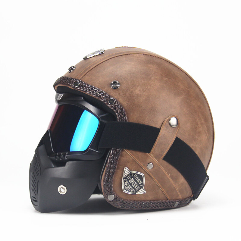Новинка 2020, мотоциклетный шлем с открытым лицом 3/4, ретро мотоциклетный шлем из искусственной кожи, мотоциклетный шлем для мотокросса, шлемы для мужчин и женщин