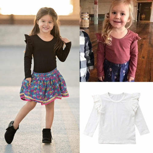 Для маленьких девочек ясельного возраста, детские топы с рюшами и длинным рукавом футболки одежда сплошной Цвет футболка