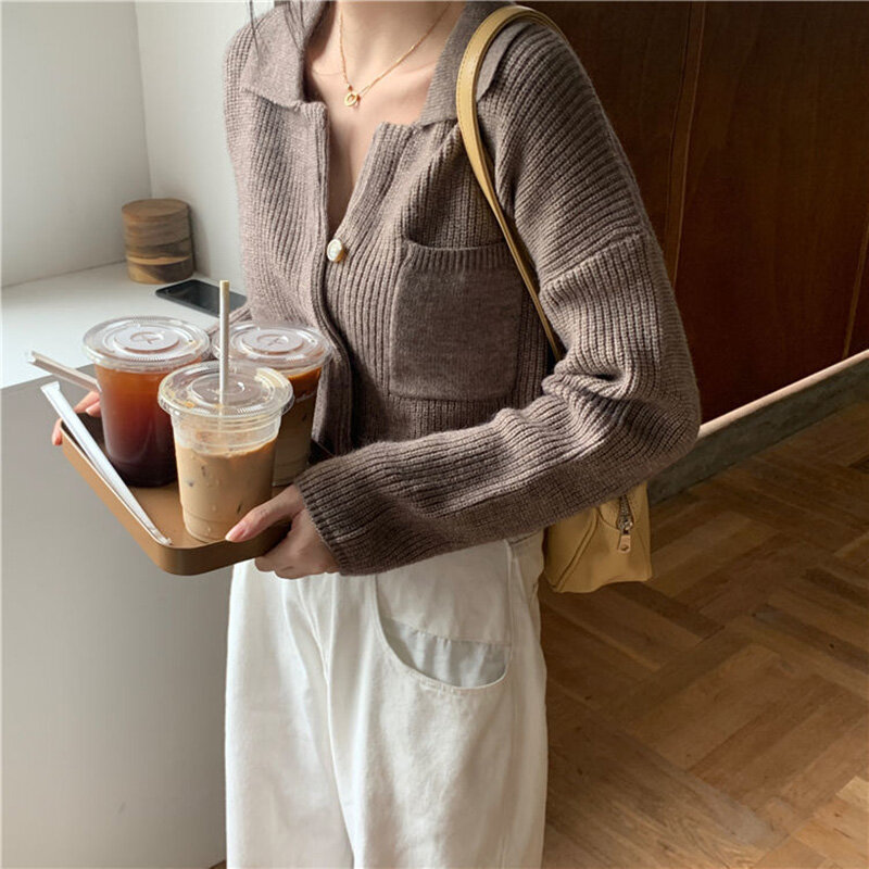 Short Women Knitting Tops 2022 New Single Breasted Solid Female Knitted Cardigan European Style Spring Autumn Ladies Sweaters