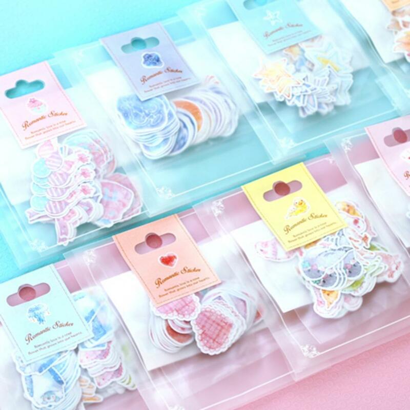 70Pcs Stationery Book Sticker Scrapbooking Self-Adhesive PVC Cute Funny Luggage Flower/Sky/Animal Stickers for Laptop Notebook