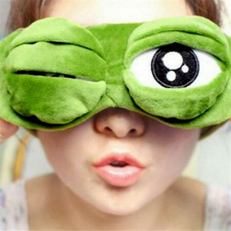 Funny Creative Pepe the Frog Sad Frog 3D Eye Mask Cover Cartoon Plush Sleeping Mask Travel Sleep Eye Mask