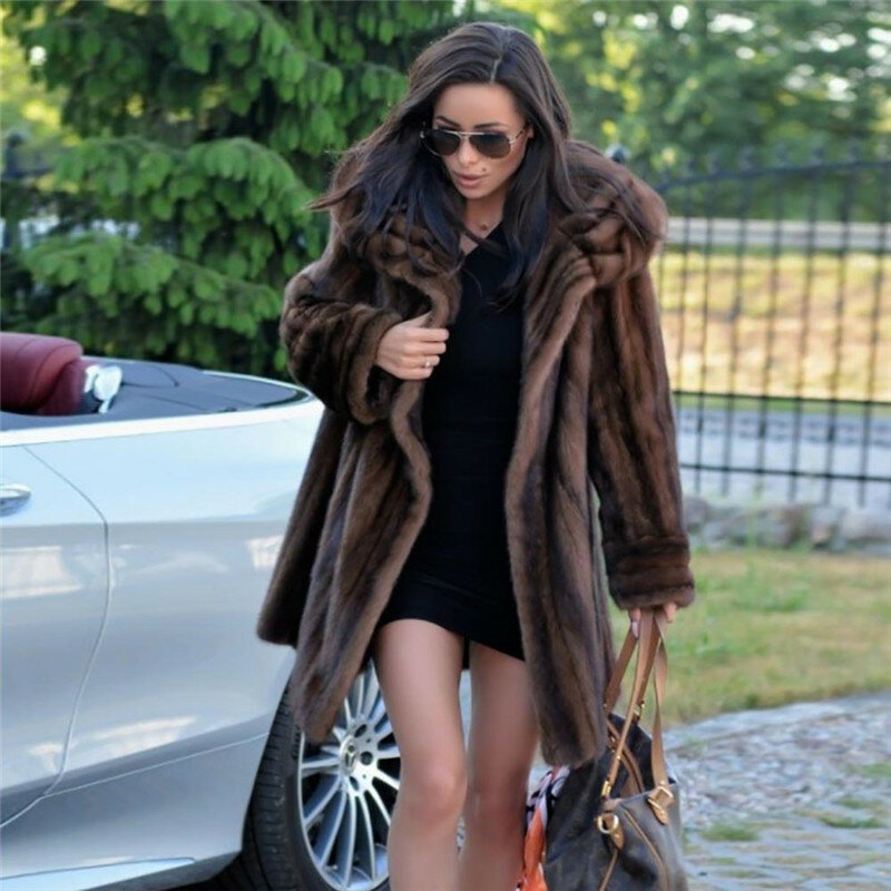 Bffaur moda vison casacos de pele para mulher toda a pele natural vison casaco de pele comprimento médio cor café casacos de pele na moda 2022 novo