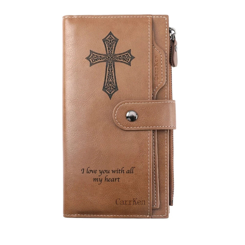 Custom leather Multi-Card Bit Zipper Buckle Wallet Casual Retro Men's Wallet DIY Custom Picture Gift Engraved Wallets For Men