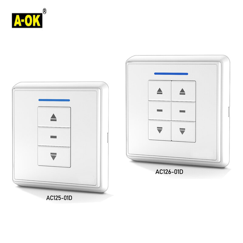 A-OK AC125-01/AC126-01 Single/Dual Wall Switch panel,Wireless remote Wall Controller for A-OK RF433 Curtain Motor/Tube Motor
