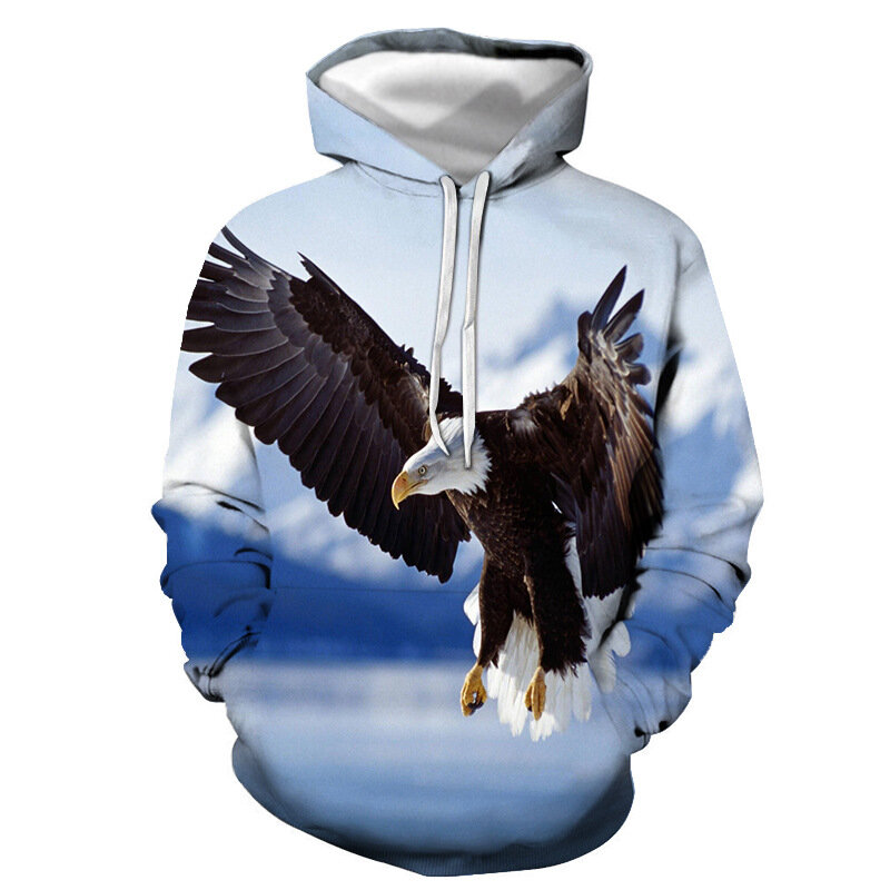 Jersey de bolsillo con capucha, estampado Digital 3D de cabeza de águila, comercio exterior europeo y americano, primavera y otoño, 2021