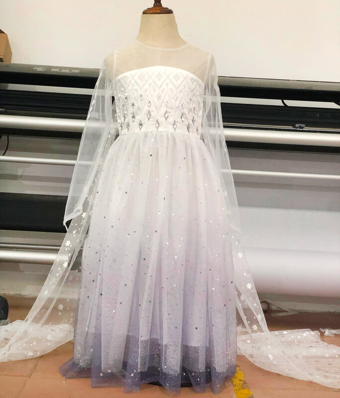 Summer Princess Elsa Dress for Girls Halloween Anna Elsa Costume Crystal Birthday Dress with Fairy Long Tail Party Elsa Dress Up