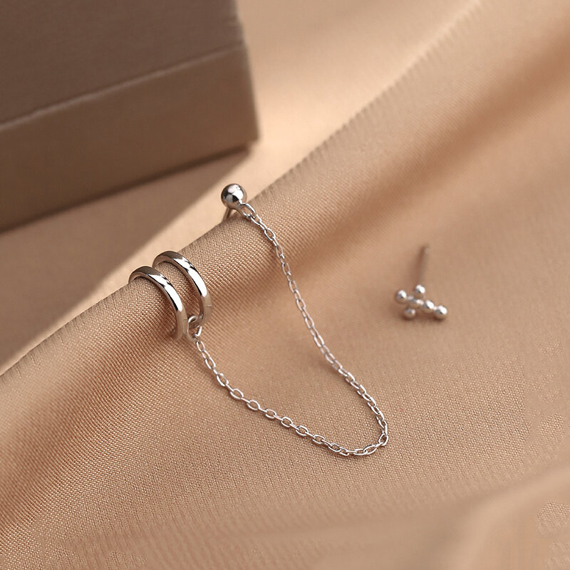 Нежный 925 стерлингового серебра Асимметричная крест серьги-гвоздики слуховая косточка линии серьги для Для женщин для мужчин в стиле «хип-хоп» вечерние ювелирные изделия S-E1317