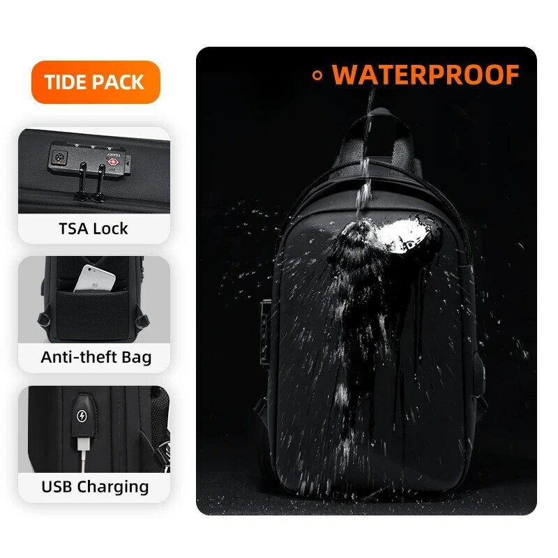 Fenruien borsa da uomo borsa a tracolla multifunzione antifurto borsa a tracolla maschile impermeabile Casual Short Trip Chest Pack ricarica USB