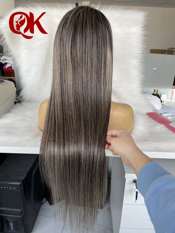 QueenKing hair 13x4 Lace Front  Brazilian Remy Human hair Lace Wig 150% Density HighlighColor T1b/613 Ombre Color Wigs for women