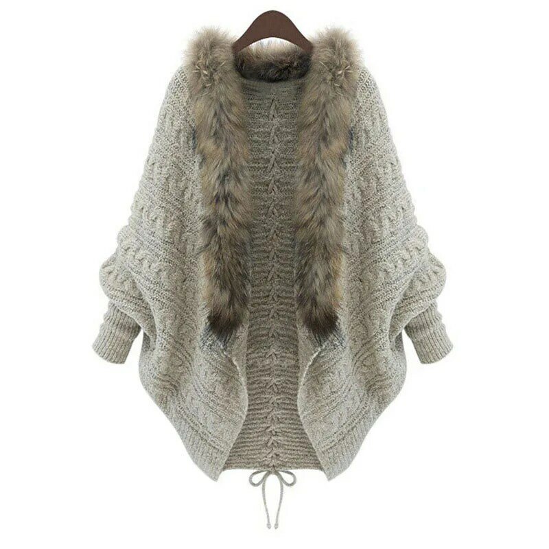 Mulheres Faux Fur Gola do Casaco Manga Batwing Solto Xale Cardigan Sweater Outono Inverno Quente Ocasional Mulheres Superiores 9.12