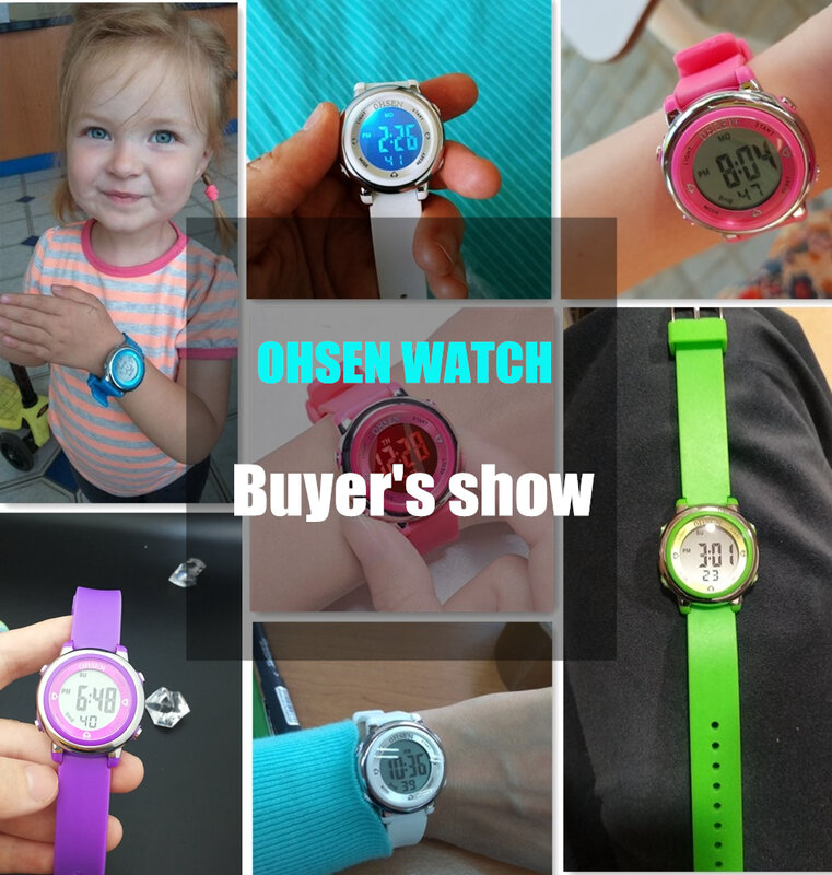 OHSEN 스포츠 어린이 시계, 방수 화이트 실리콘 전자 손목시계, 어린이 스톱워치, 소년 소녀용 디지털 LED 시계, 50m