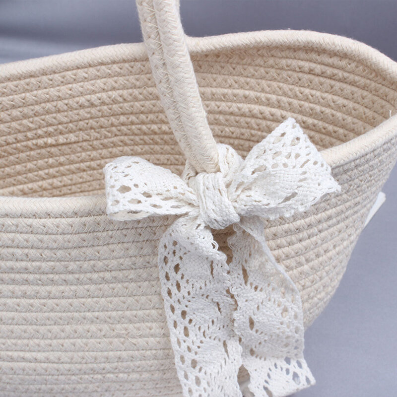 Straw Cotton Woven Bags Female Handbag Lace Bow Shoulder Bag Beach Vacation Lightweight Basket Style Top-handle
