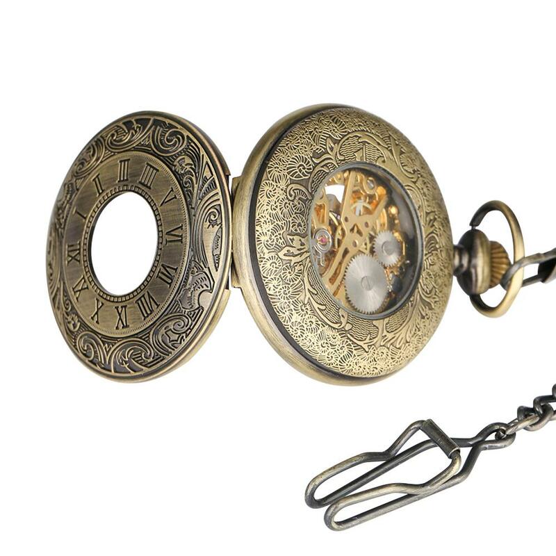Антикварные римские цифры полые скелетоны ретро механические карманные часы брелок цепь часы мужские ручные намоточные часы искусство коллекционные вещи