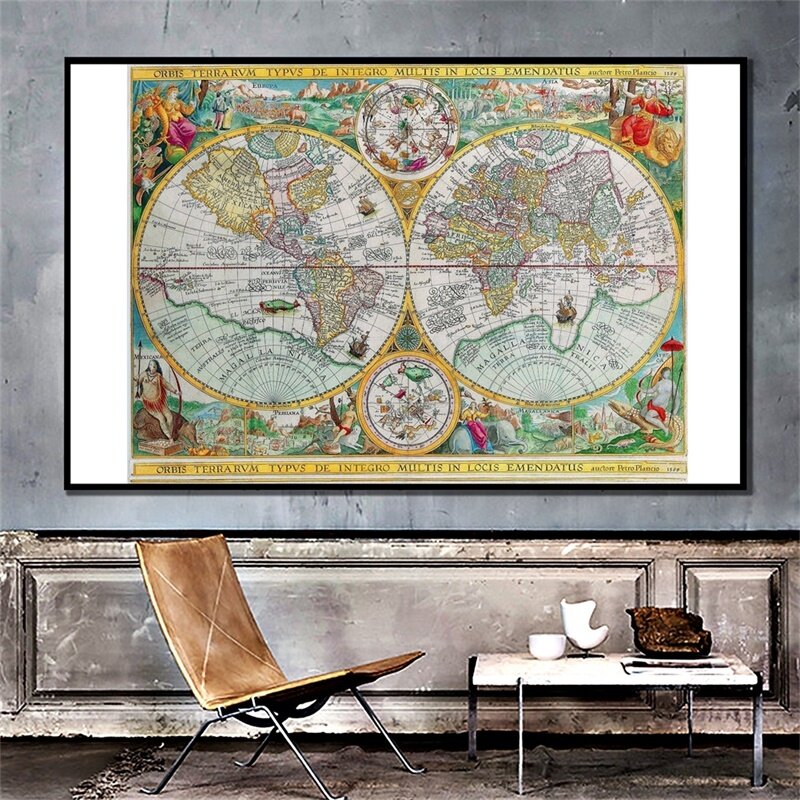 59*42Cm 1594 Peta Antik Kanvas Lukisan Orbit Perubahan Dalam Lokasi Dinding Seni Poster Dekoratif Poster Rumah Kantor Dekorasi