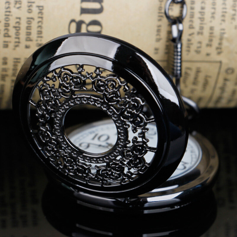 Black Cool Skeleton Design orologio da tasca al quarzo Fob Clock Steampunk collana catena per uomo donna CF1005