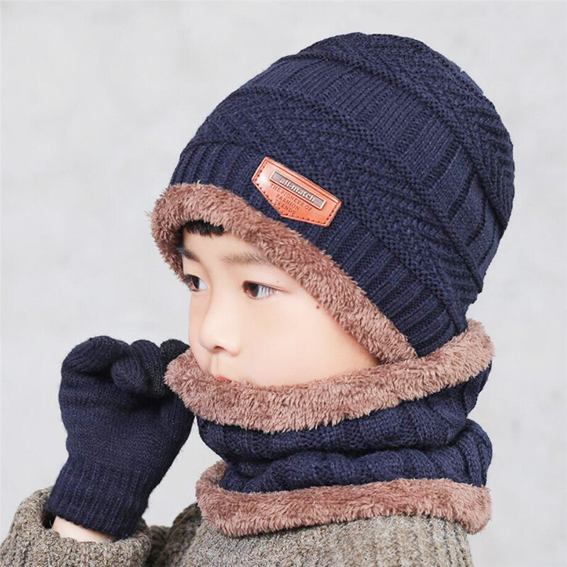2019 dziecko zima dzianiny kapelusz i szalik zestaw rękawiczek chłopiec dziewczyny ciepłe pluszowa czapka 3 sztuka zestawy dzieci nowy narty terenowe czapka szaliki stałe