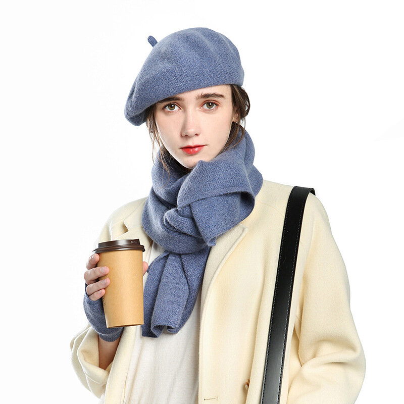 Новый Зимний однотонный комплект USPOP из 3 предметов, кашемировый шарф, шляпа, женская