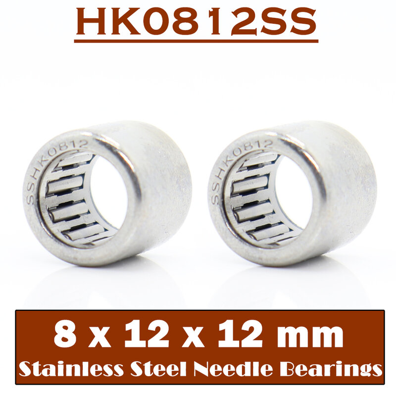 Rodamientos de agujas HK0812SS 440C 8x12x12mm (2 piezas), rodamiento de rodillos de aguja de taza dibujada de acero inoxidable HK081212 TLA812Z HK0812