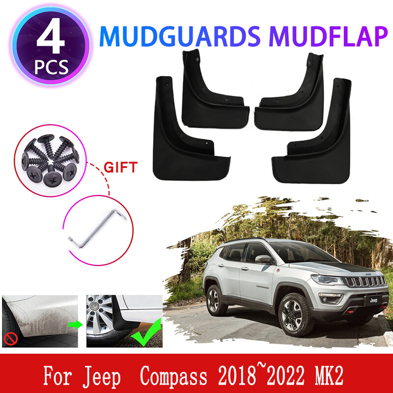 Para Jeep Compass 2018 ~ 2022 MK2 2019 2020 2021 Mudguards Fender Mudflaps Lama Auto peças Mud Flap Respingo Guardas Cobrir Acessórios