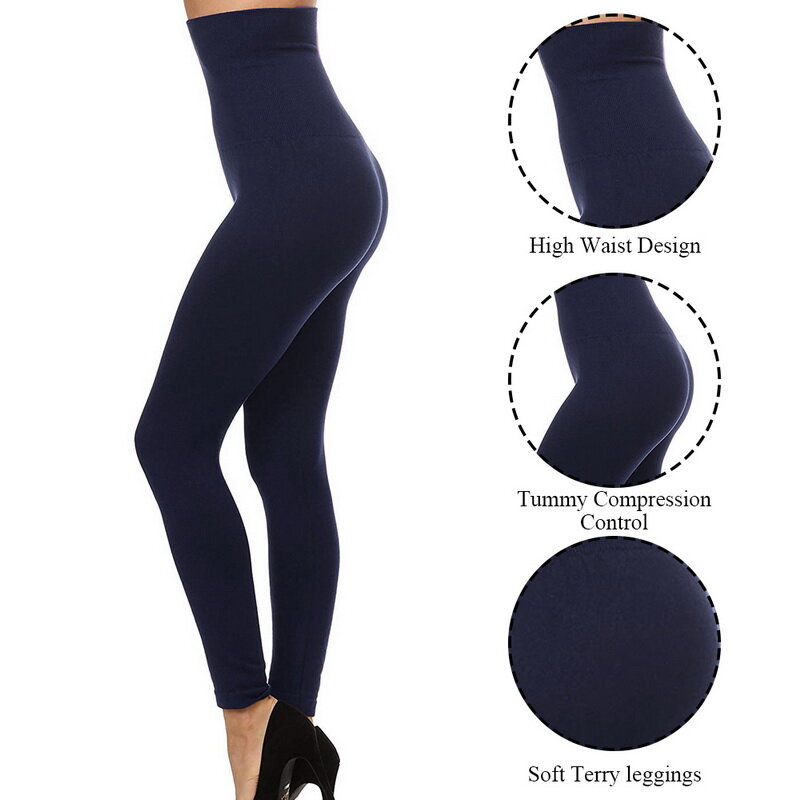 2020 Women's Empire Waist Tummy Compression Control Top Leggings Plus Velvet High Waist Slimming Leggings Workout Pants 3XL