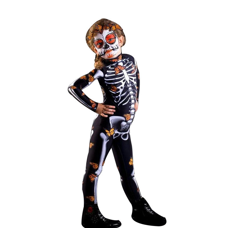 Disfraz con esqueleto 3D para niños y adultos, disfraz de miedo para Halloween, mono Sexy para fiesta de carnaval, peleles para niña y Día de los muertos