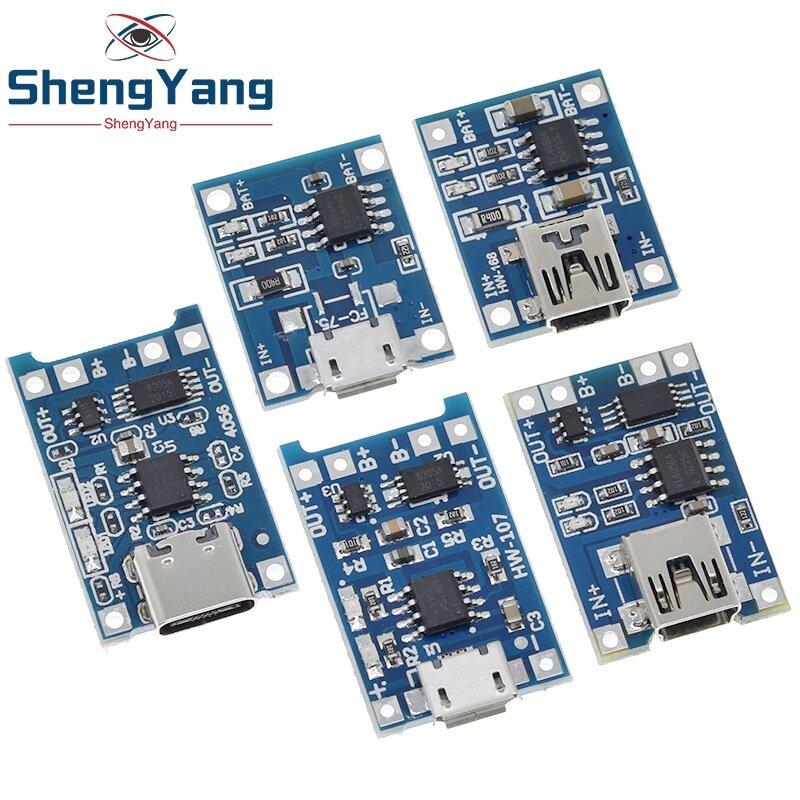 TZT 5 pcs Micro USB 5V 1A 18650 TP4056 Lithium Battery Charger Module Charging Board With Protection Dual Functions 1A Li-ion