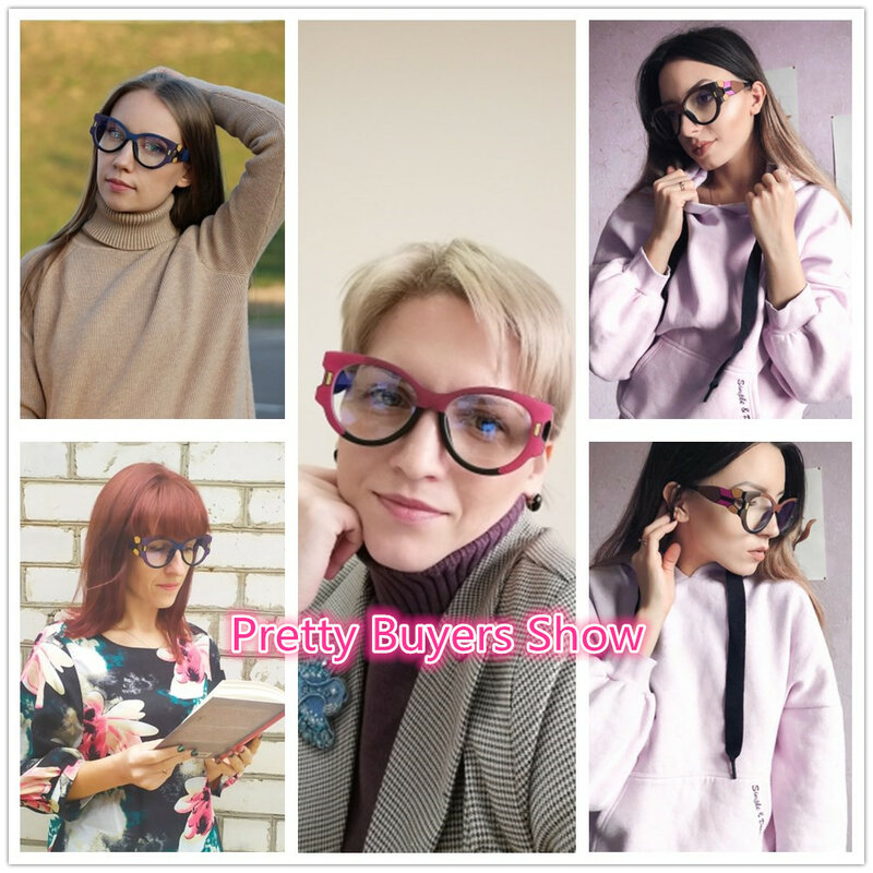 SOOLALA Anti Blue Light Reading Glasses Women Hyperopia Presbyopic Big Frame Wide Arms Cat Eye Women Glasses With Diopter