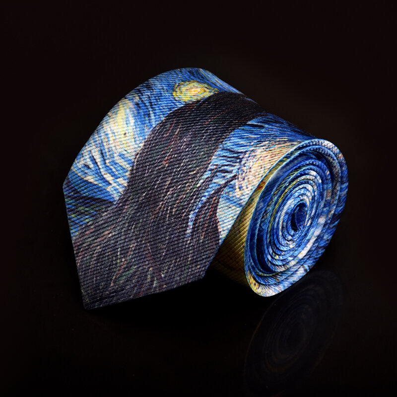 Corbata de pintura al óleo de Van Gogh para hombre, accesorio Retro divertido de 8cm de ancho, delgado, para uso diario, regalo de fiesta de boda