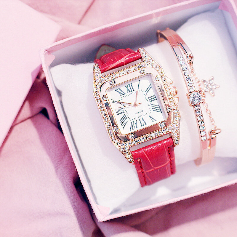 Frauen diamant Uhr starry Luxus Armband set Uhren Damen Casual Leder Band Quarz Armbanduhr Weibliche Uhr zegarek damski