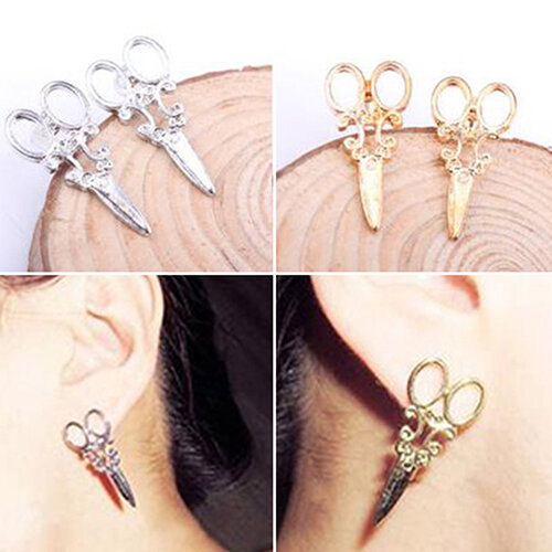 Punk Gold silver plated Creative Scissors Shape Studs Earrings for Women Girls Tiny Metal Party Stud Earring Statement Earrings