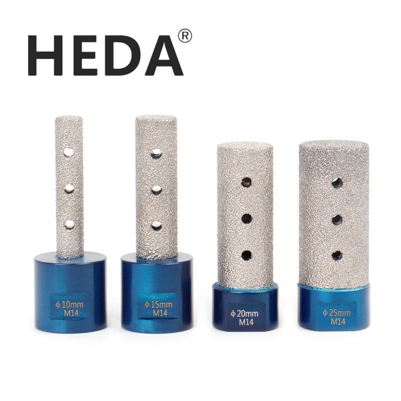 HEDA-cortador de dedo de diamante soldado al vacío M14, 10/15/20/25mm, roscado, para fresado de azulejos de cerámica, granito y mármol, forma agrandada