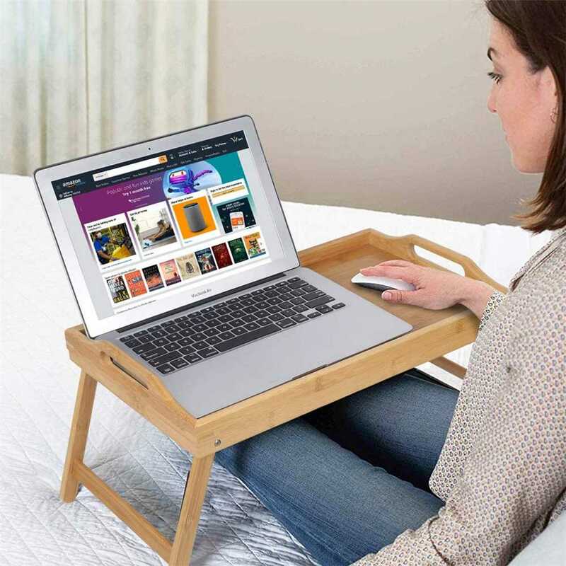 Bandeja portátil de madeira de bambu, mesa dobrável para laptop, mesa de servir chá, perna dobrável, casa
