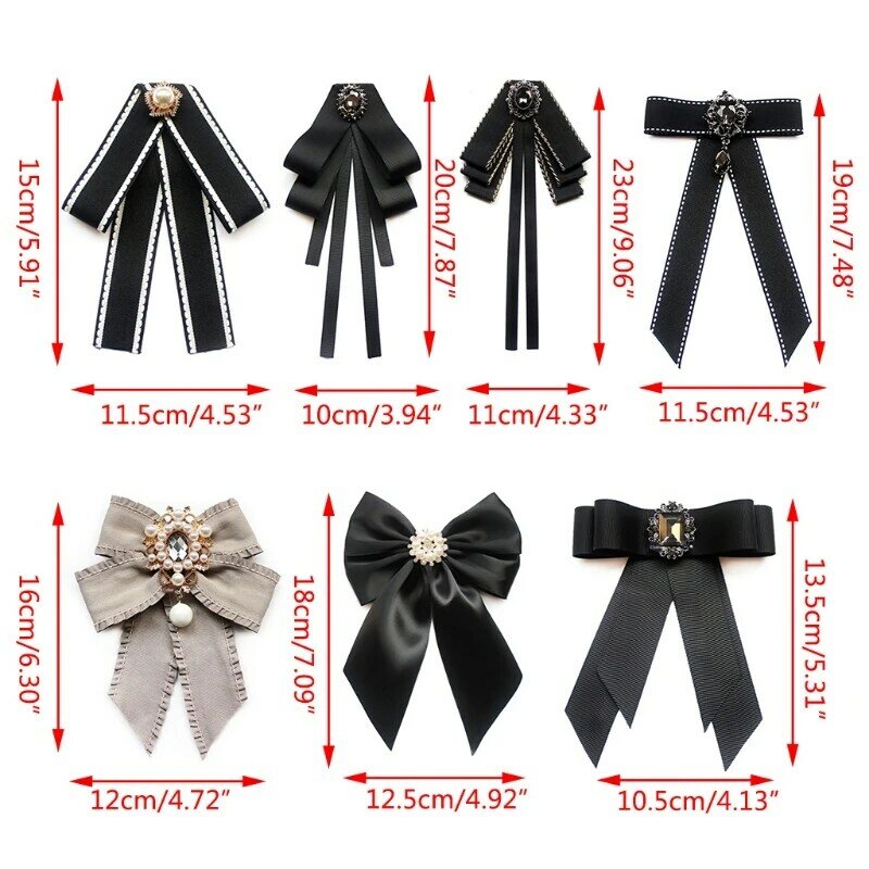 Women Vintage Elegant Pre-Tied Neck Tie Brooch Imitation Pearl Jewelry Ribbon Bow Tie Corsage for Shirt Collar Clothes Dropship