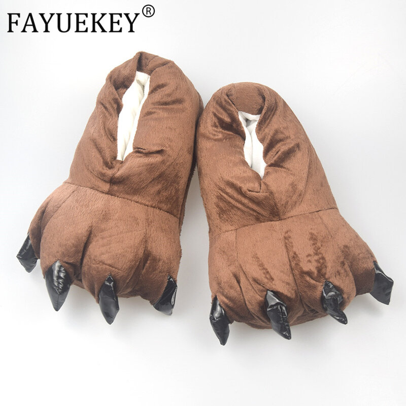FAYUEKEY Winter Home Warm Paw Plush Slippers For Women Men Kids Cotton Soft Funny Animal Hallowmas Monster Claw Floor Shoes