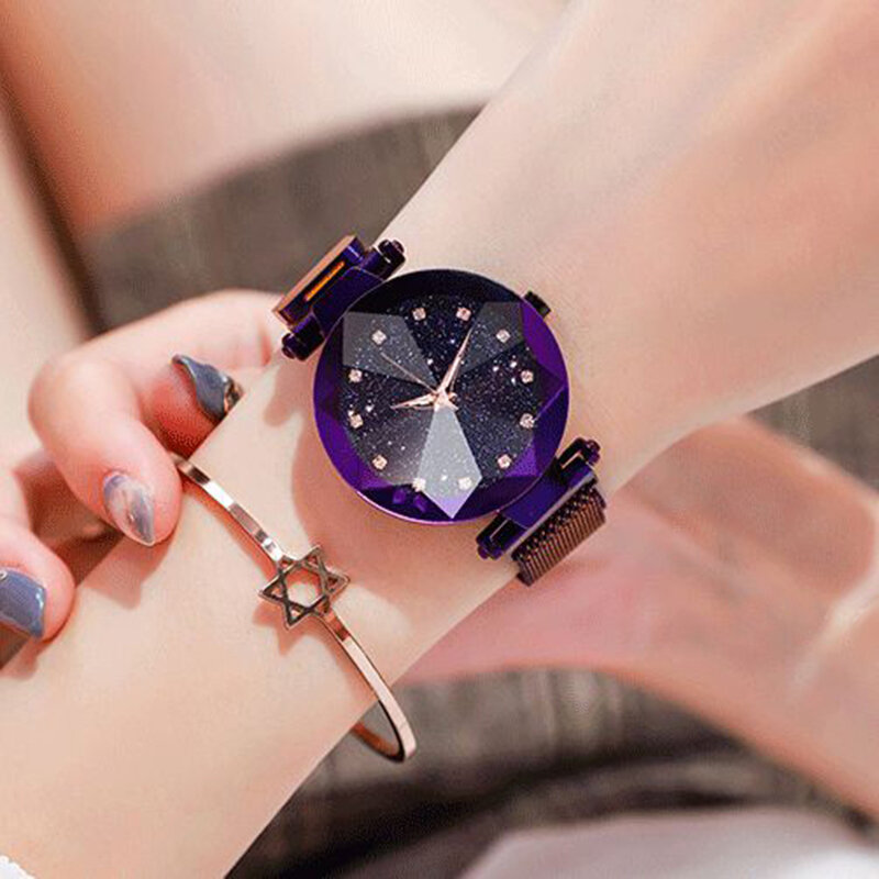 Reloj con cielo estrellado magnético para mujer, de cuarzo con diamantes, femenino