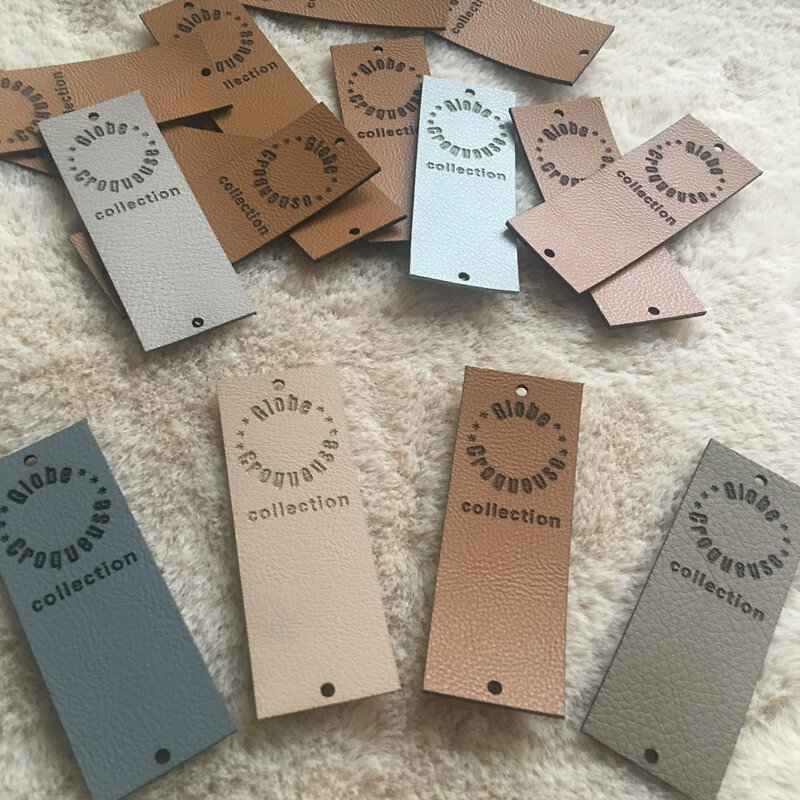 30pcs Brand logo handmade tags with rivets Custom Leather labels for knitting clothing Sewing crochet knitted items DIY label
