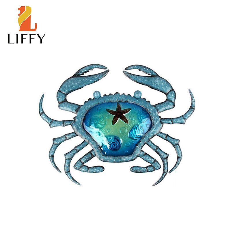 Metal Crab Wall Artwork with Glass for Home Decoration Statues  Miniatures Outdoor Garden Sculptures Jardin