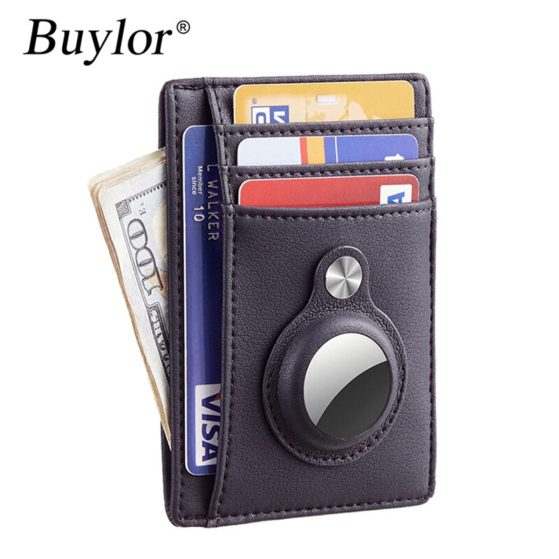 Buylor Rfid Men Card Wallets for Air Tag Business Credit Card Holder Slim Wallet Card Case Coin Purse PU Leather Protector Cover