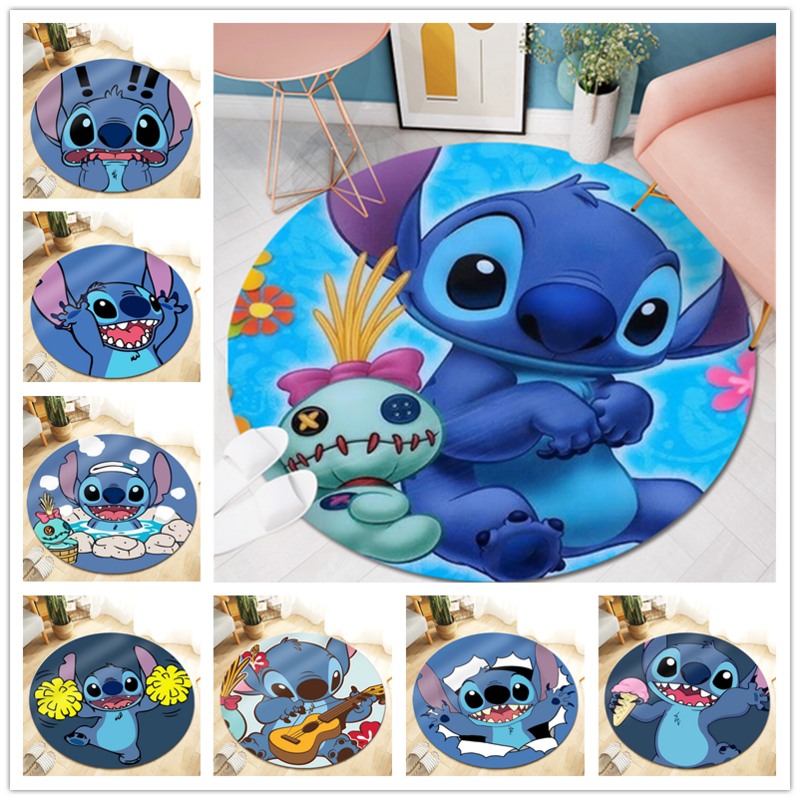 100cm Stitch Kids Play Mat  Round Carpet Floor Mats Flannel Printed Area Rug Sound Insulation Pad for Bedroom Home Decorative